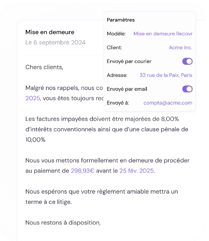 Logiciel de mise en demeure